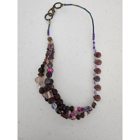 Vintage Y2K Glass Beaded Classic Necklace Rainbow Teardrop - Picture 3 of 4